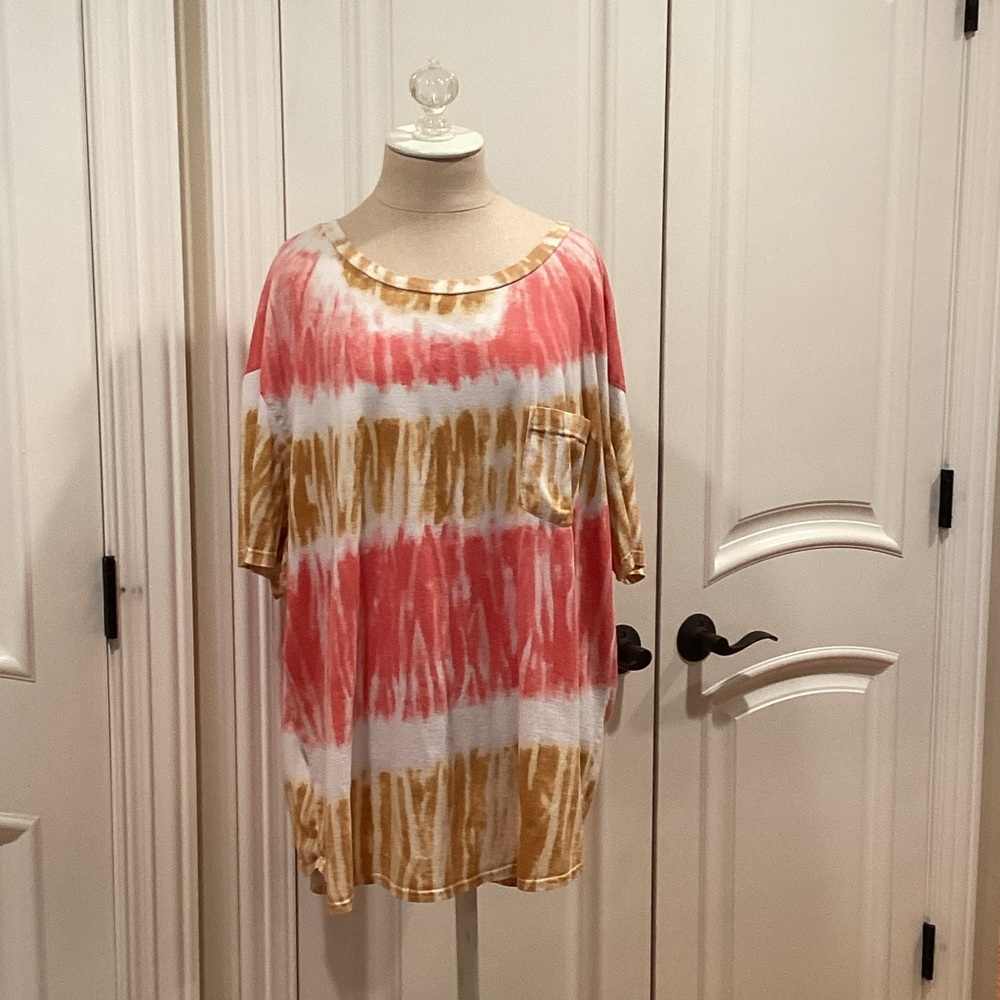 Arizona Jean Company Coral & Mustard Tie-Dye Short Sleeve Pocket Tee